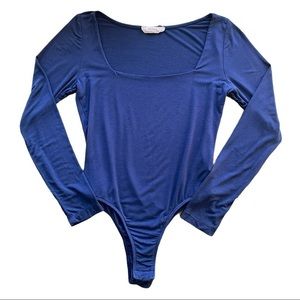 Jolie Blue Square Neck Long Sleeve Bodysuit